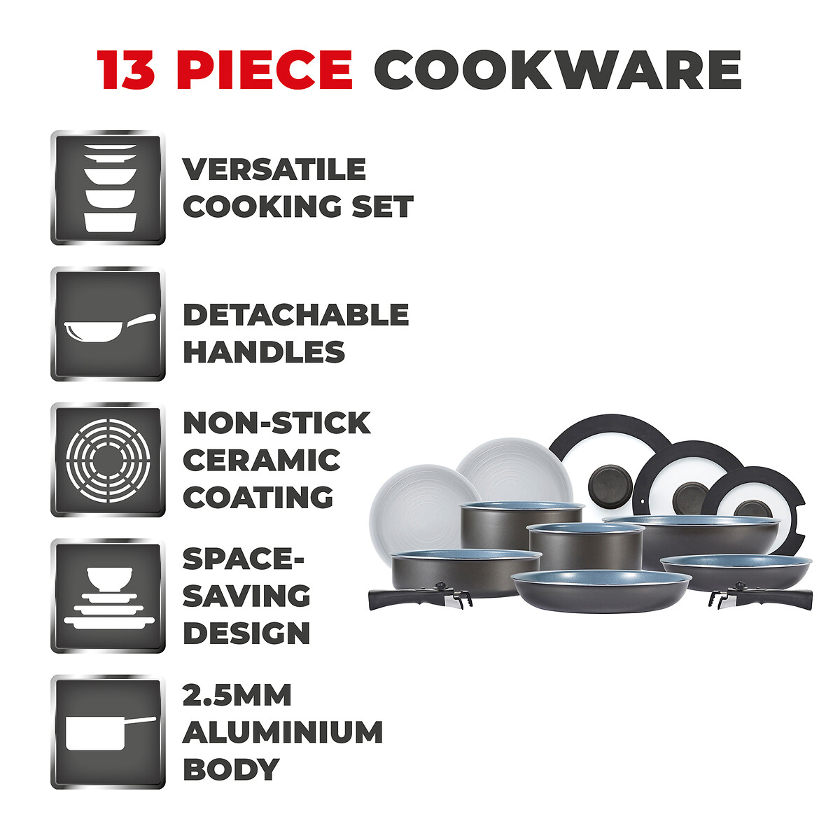 13-Piece Freedom Pan & Accessories Set graphite, TOWER