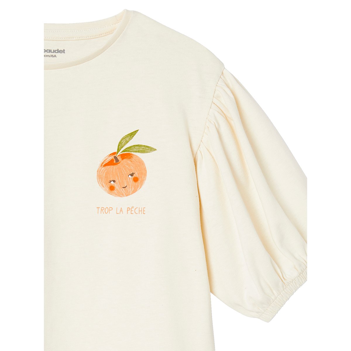 T-shirt manches boules motif fruit poitrine écru, VERTBAUDET