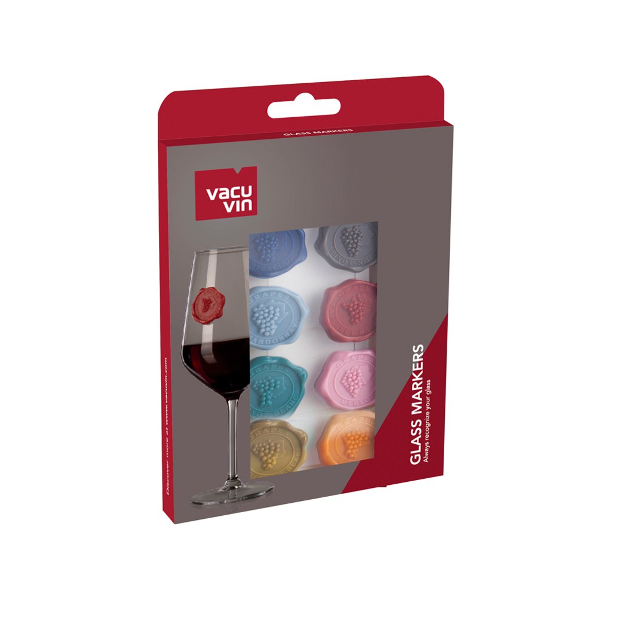 Lot de 8 marques verres Grappes couleur unique, VACU-VIN