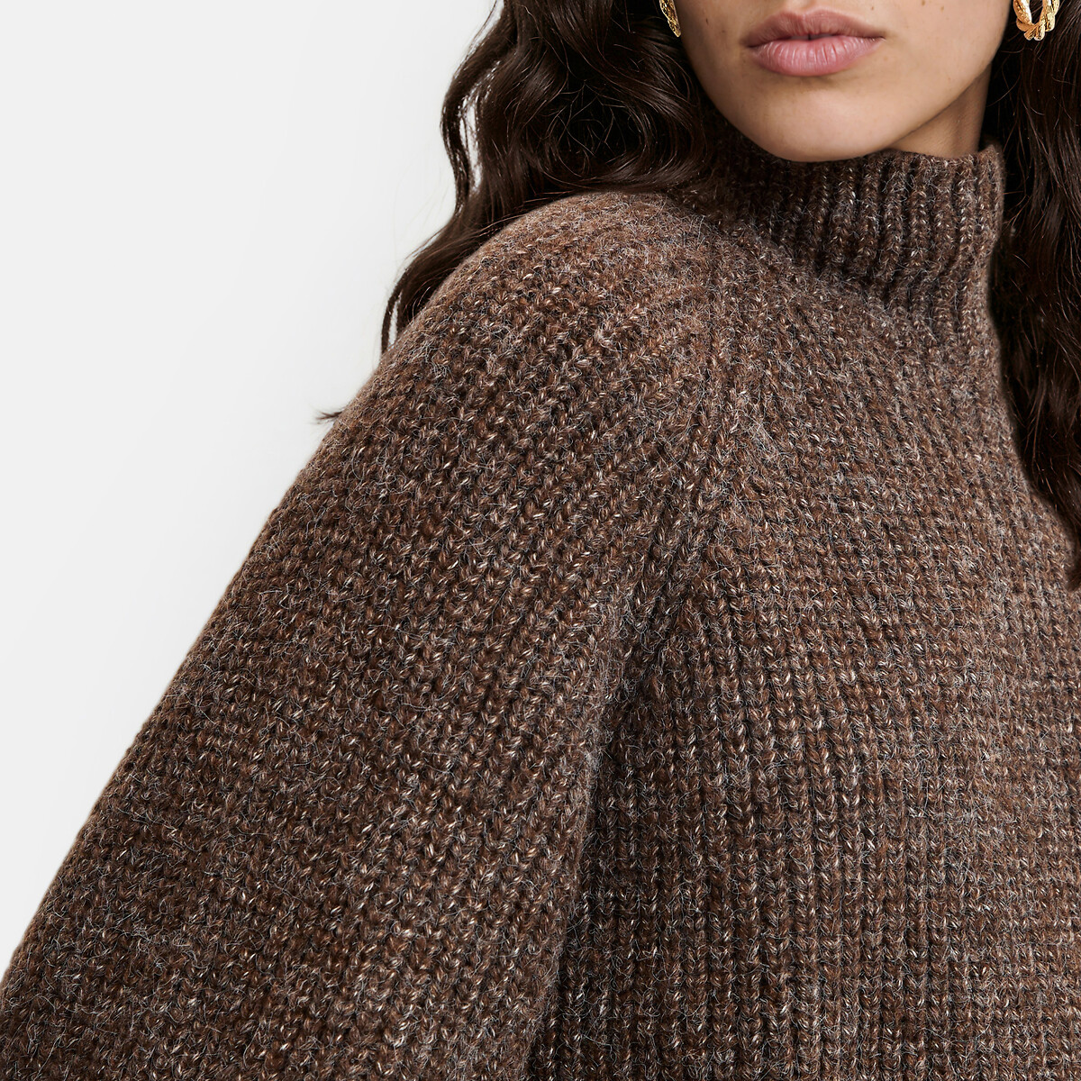 Pull col montant côtelé marron, LA REDOUTE COLLECTIONS