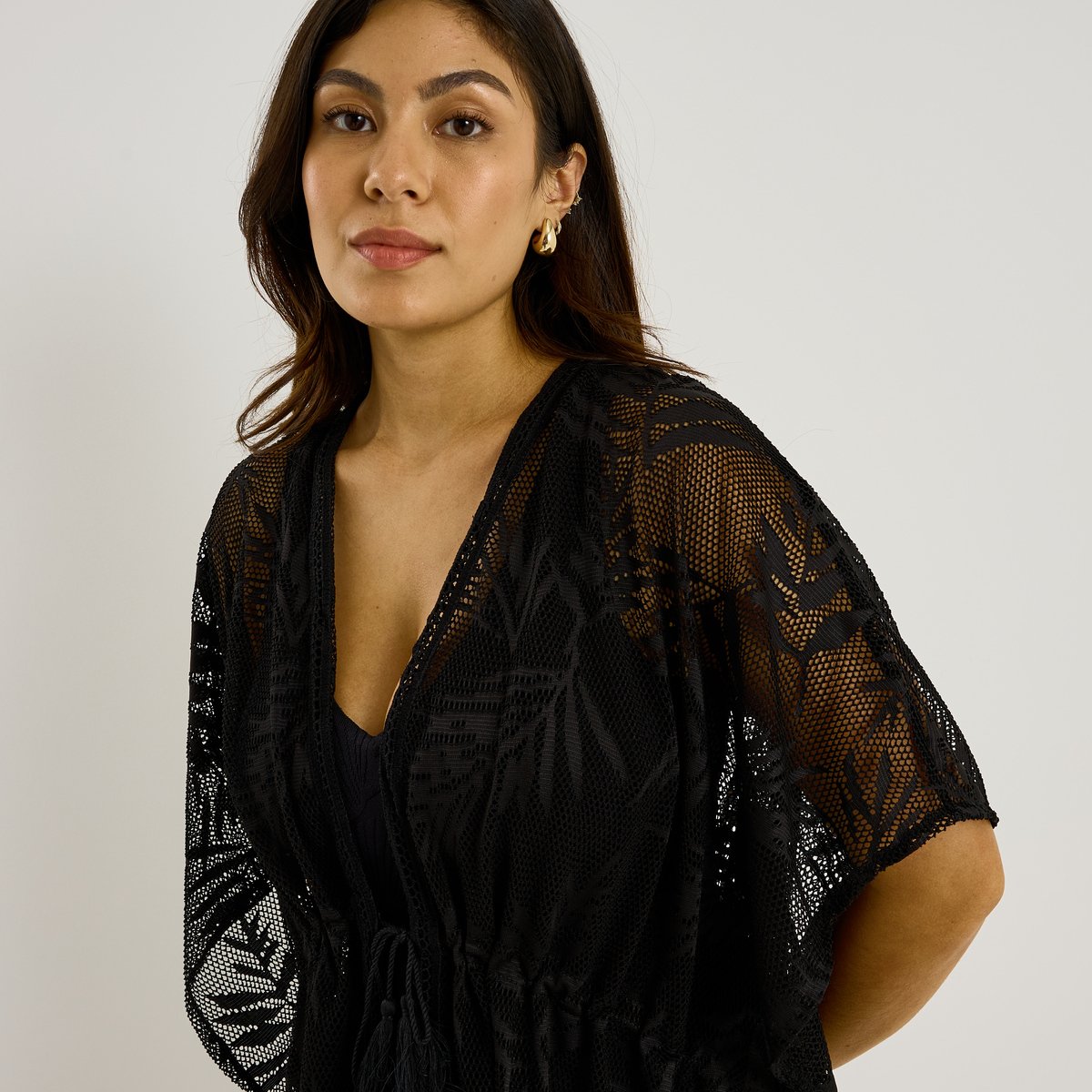 Kimono de plage en crochet noir, GRAIN DE MALICE