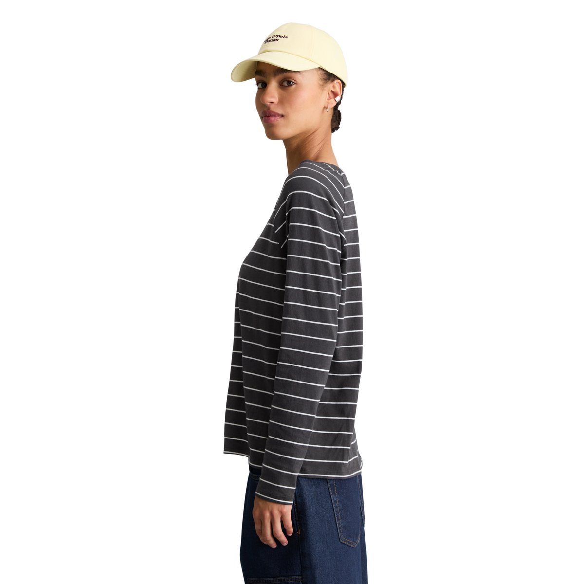 T-shirt long rayé relaxed en jersey à mailles lâches gris, MARC O’POLO DENIM