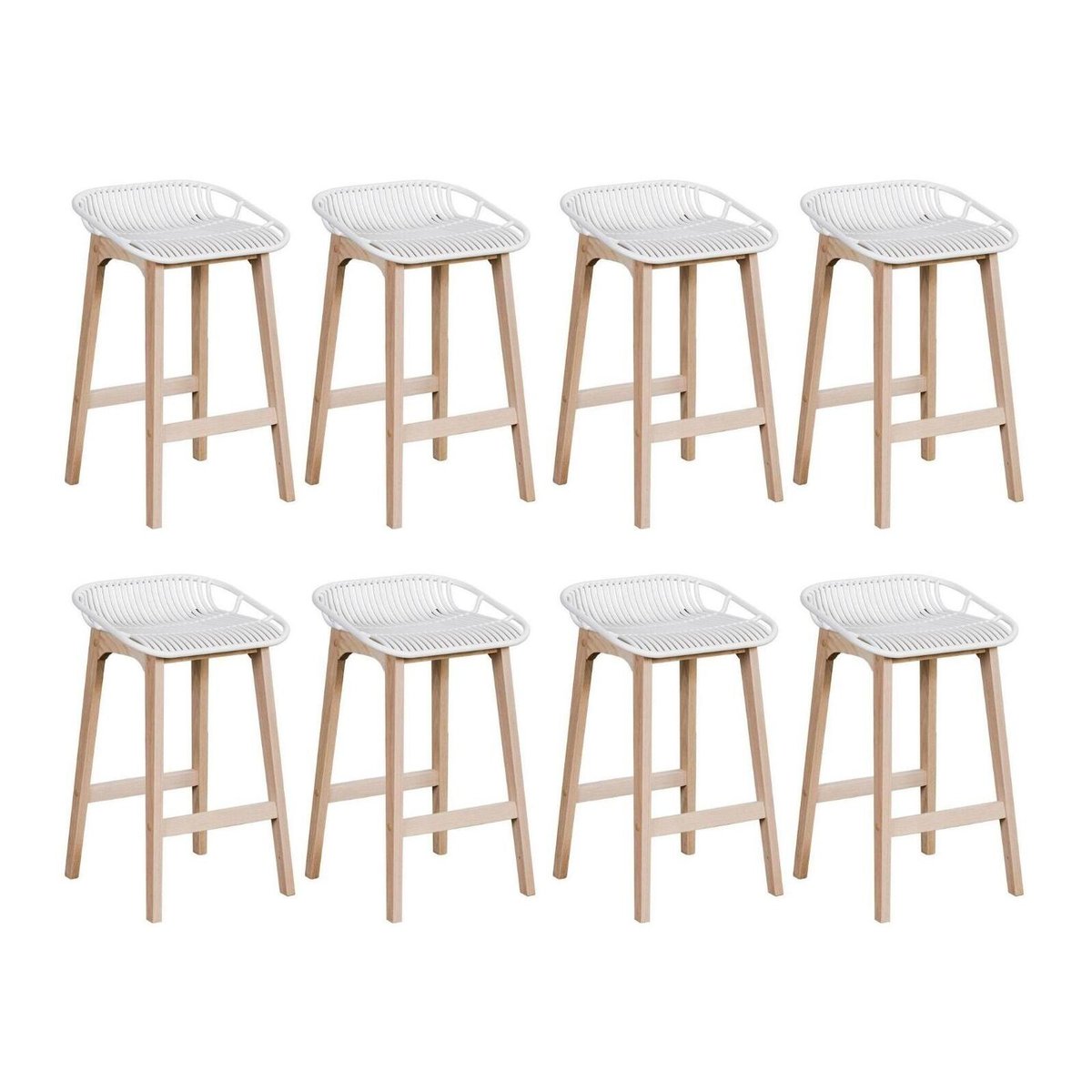 Lot de chaises d'îlot et bar en chêne et assise plastique 65cm MALMO | Lot de 8 blanc, MOB IN