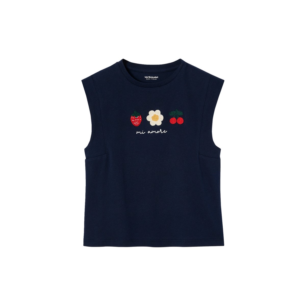 T-shirt à épaulettes motif placé marine, VERTBAUDET