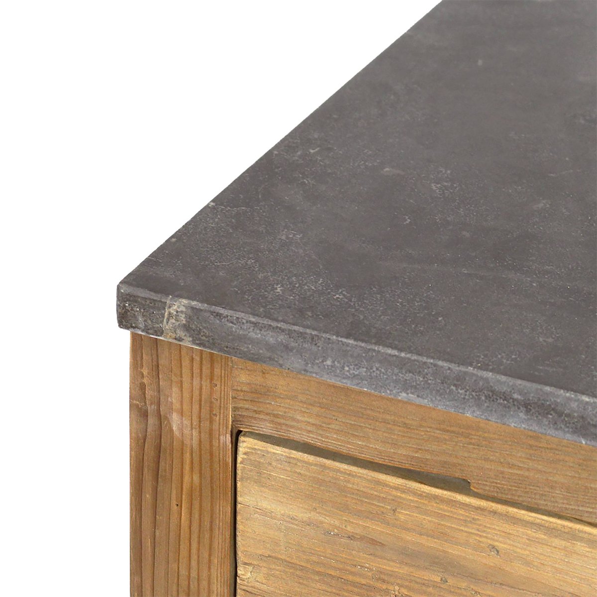 Meuble bas de cuisine en bois recyclé et pierre bleue CHAMPÊTRE bois clair, MADE IN MEUBLES