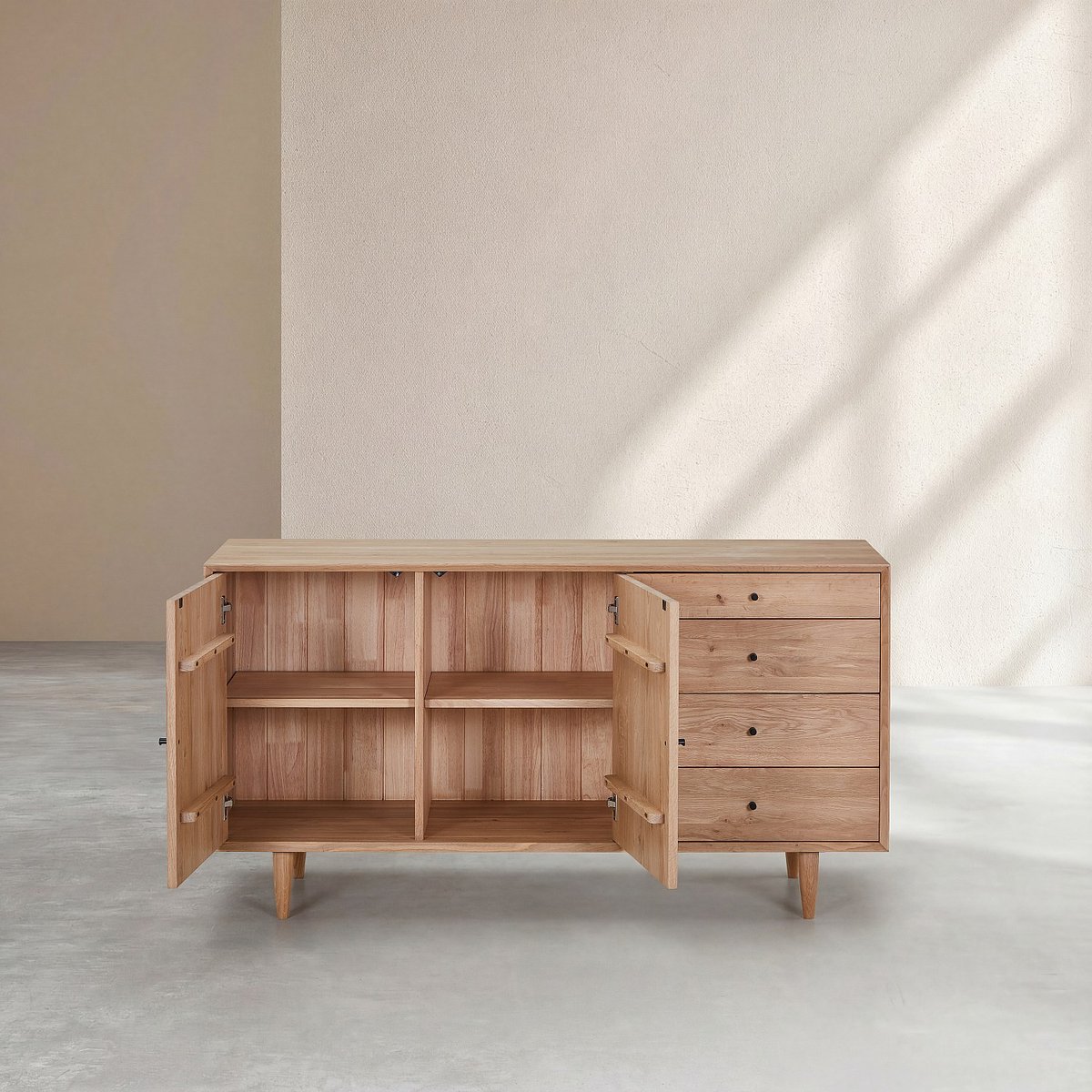 Buffet bas 2 portes et 4 tiroirs en chêne EUGENIE naturel clair, HABITAT