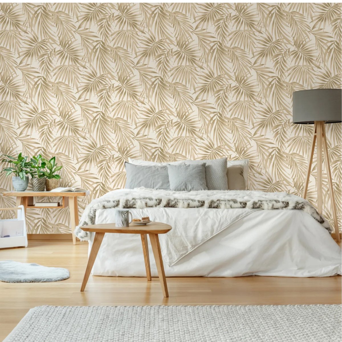 Papier peint Feuilles tropicales sable, WOW