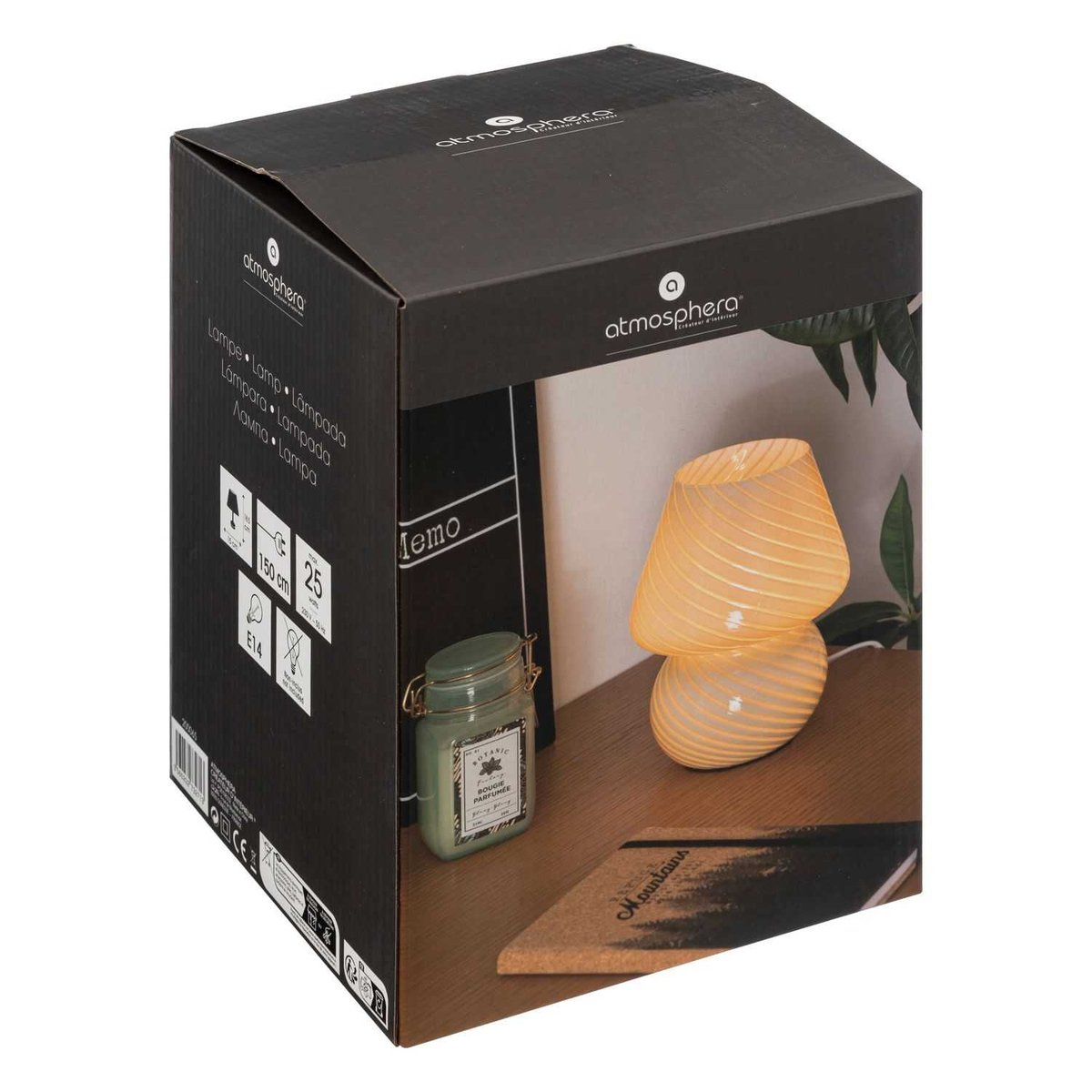 Lampe champignon à rayures en verre CARA blanc, ATMOSPHERA
