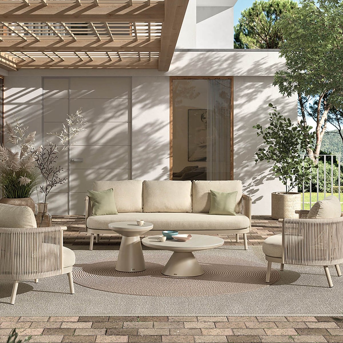 Table basse de jardin en céramique et alu, MENDOZA beige, GESCOVA