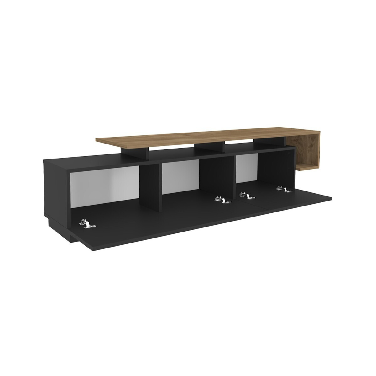 Meuble TV 2 portes abattantes STRATO noyer/ noir, CALICOSY