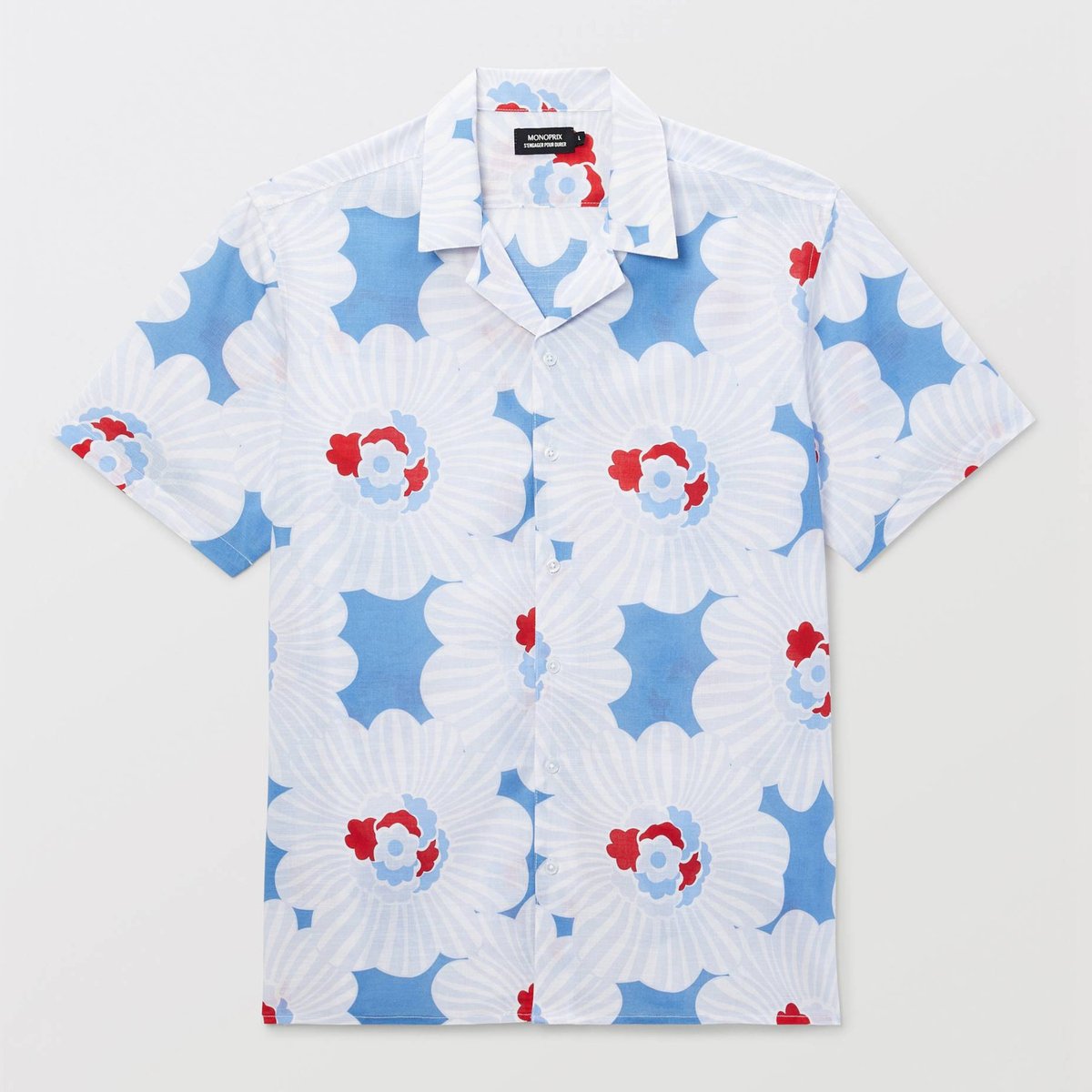 Chemise manches courtes col cuba imprimée en coton bio GOTS riviera, MONOPRIX