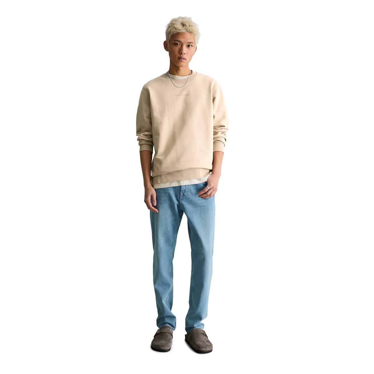 Sweat-shirt DfC régulier en sweat doux en coton bio beige, MARC O’POLO DENIM