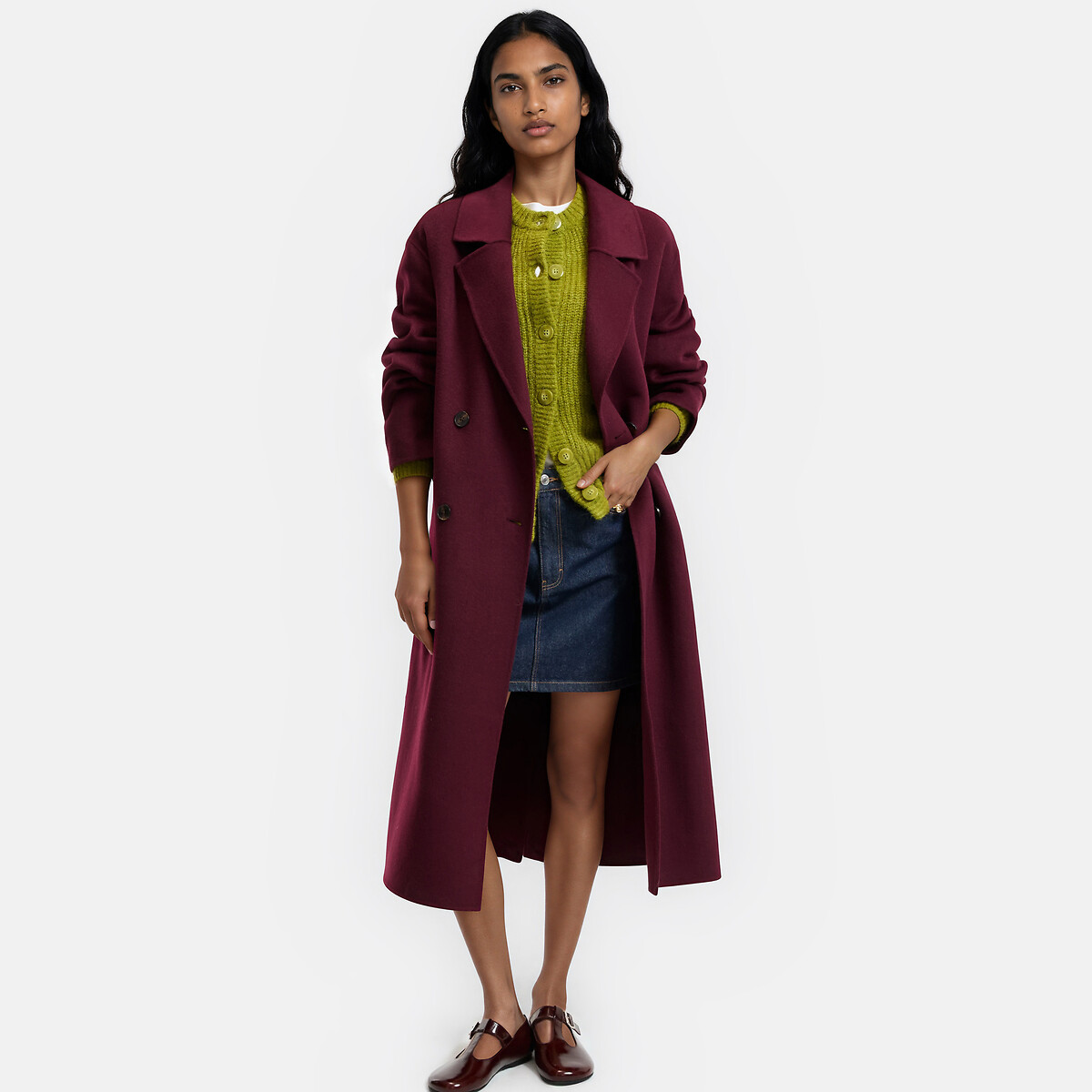 Manteau croisé oversize fait main rouge bordeaux, LA REDOUTE COLLECTIONS