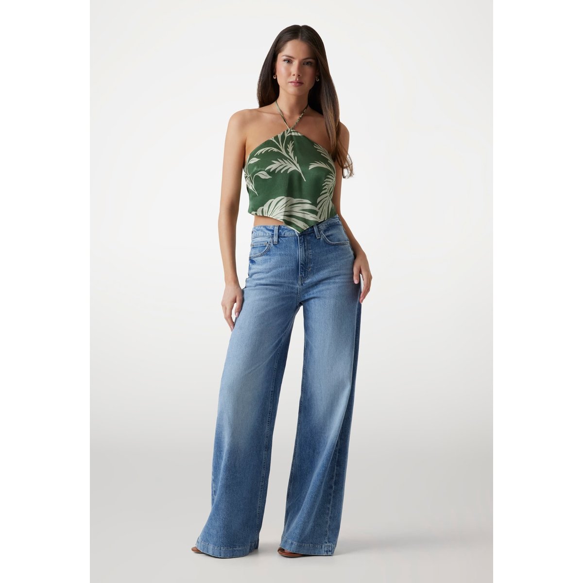 Top Encolure Américaine vert floral, GUESS