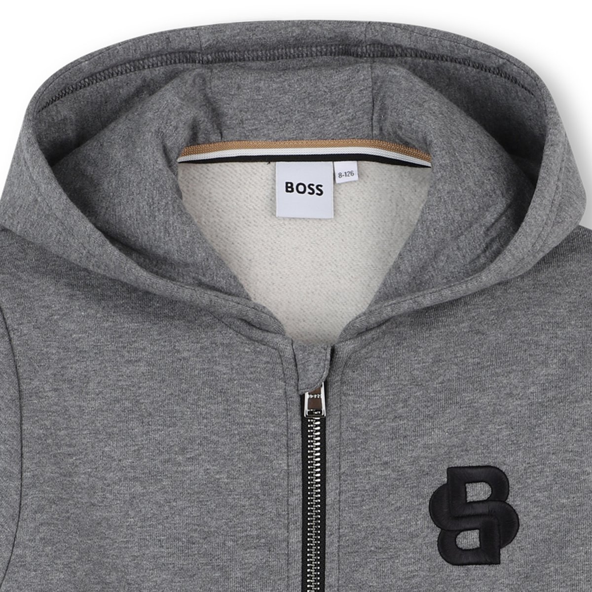 Cardigan con cappuccio gris chine, BOSS KIDSWEAR