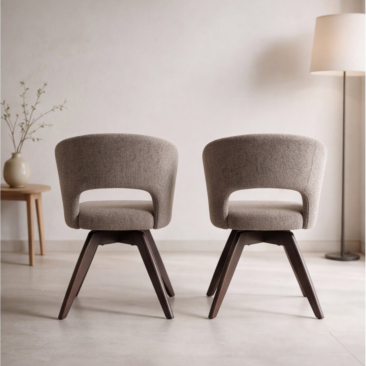 Lot de 2 chaises en bois et tissu chiné, HOLLY taupe, bois, HAPPY GARDEN