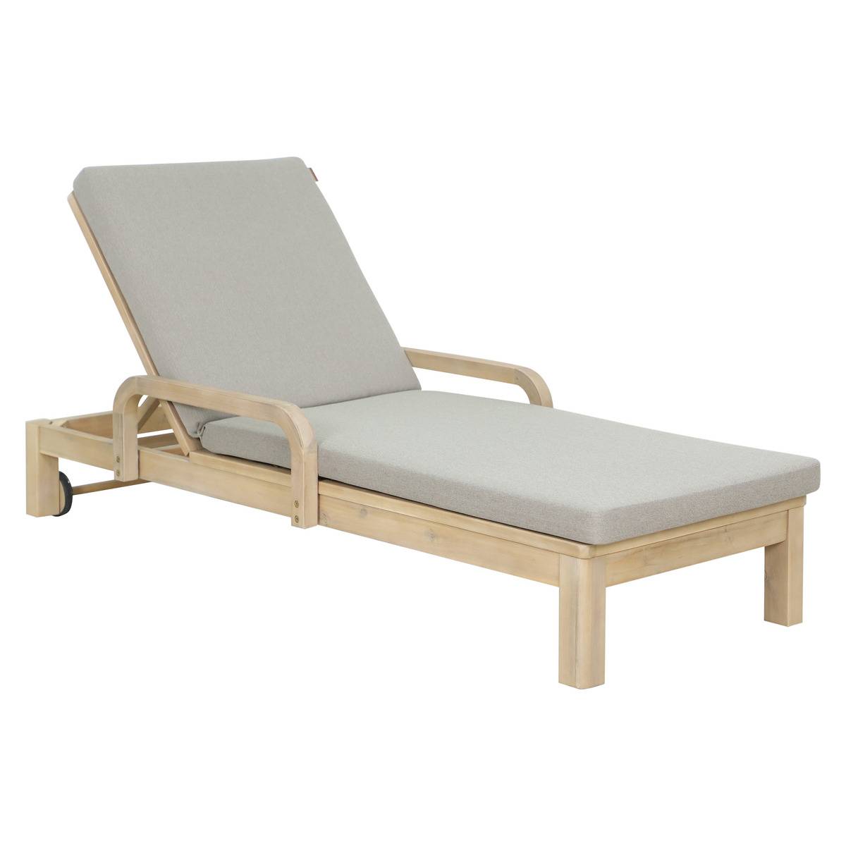 Lit de piscine inclinable 4 positions en acacia avec coussin PAPOUASIE beige, HESPERIDE