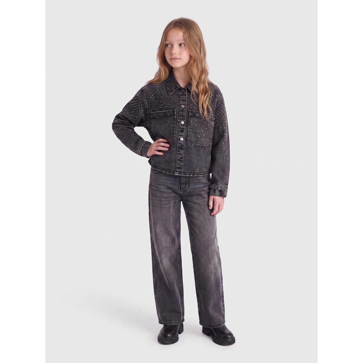 Jean À Jambe Large washed black, KIDS ONLY