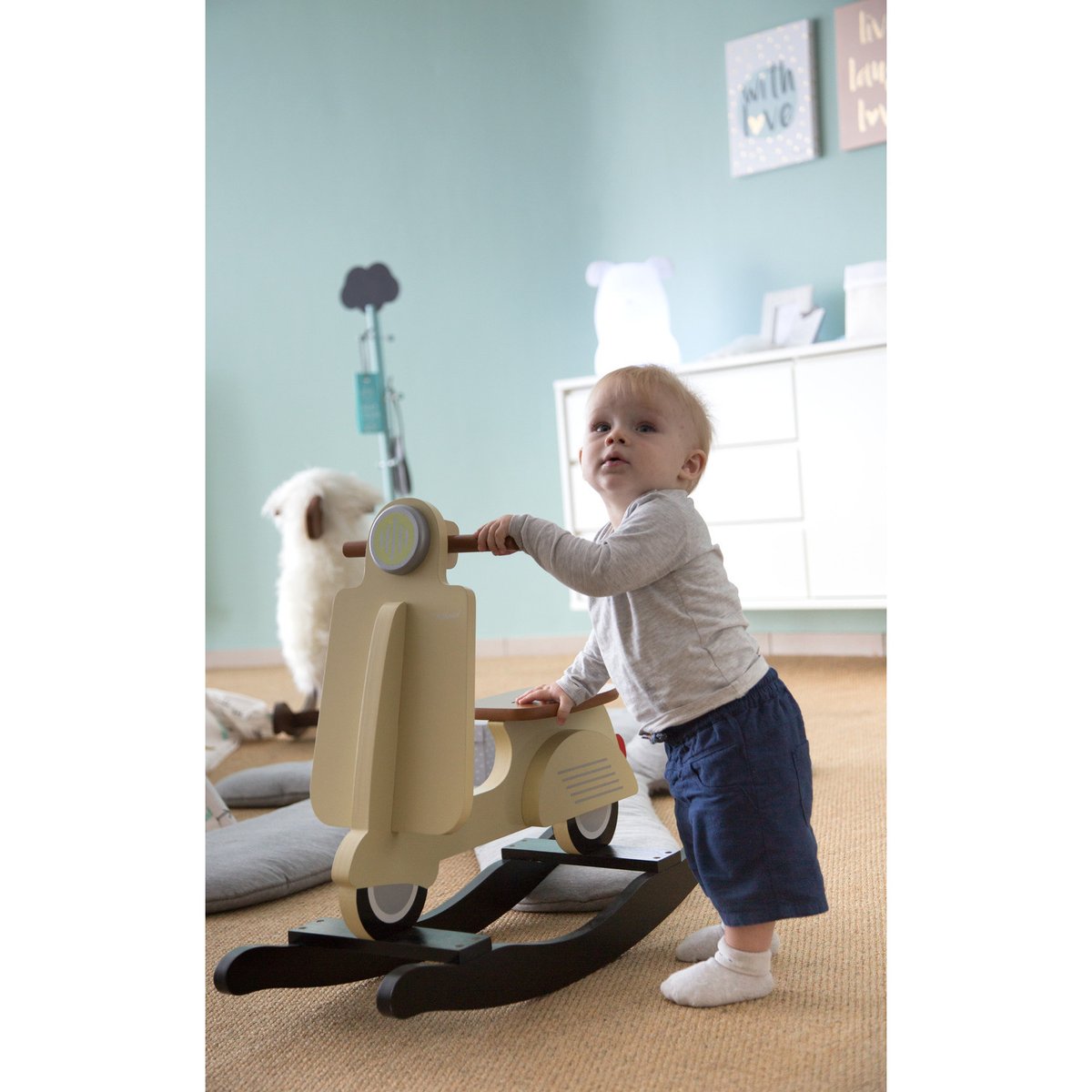Trottinette cheval à bascule beige crème, CHILDHOME