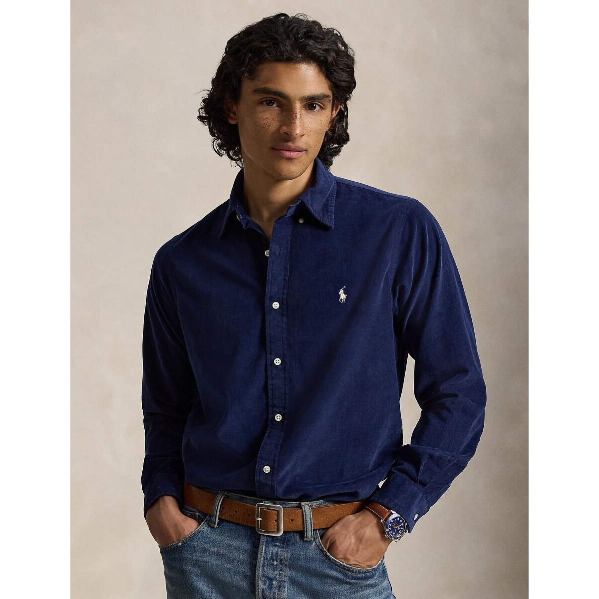 Chemise ajustée en velours côtelé, Custom Fit bleu marine, POLO RALPH LAUREN