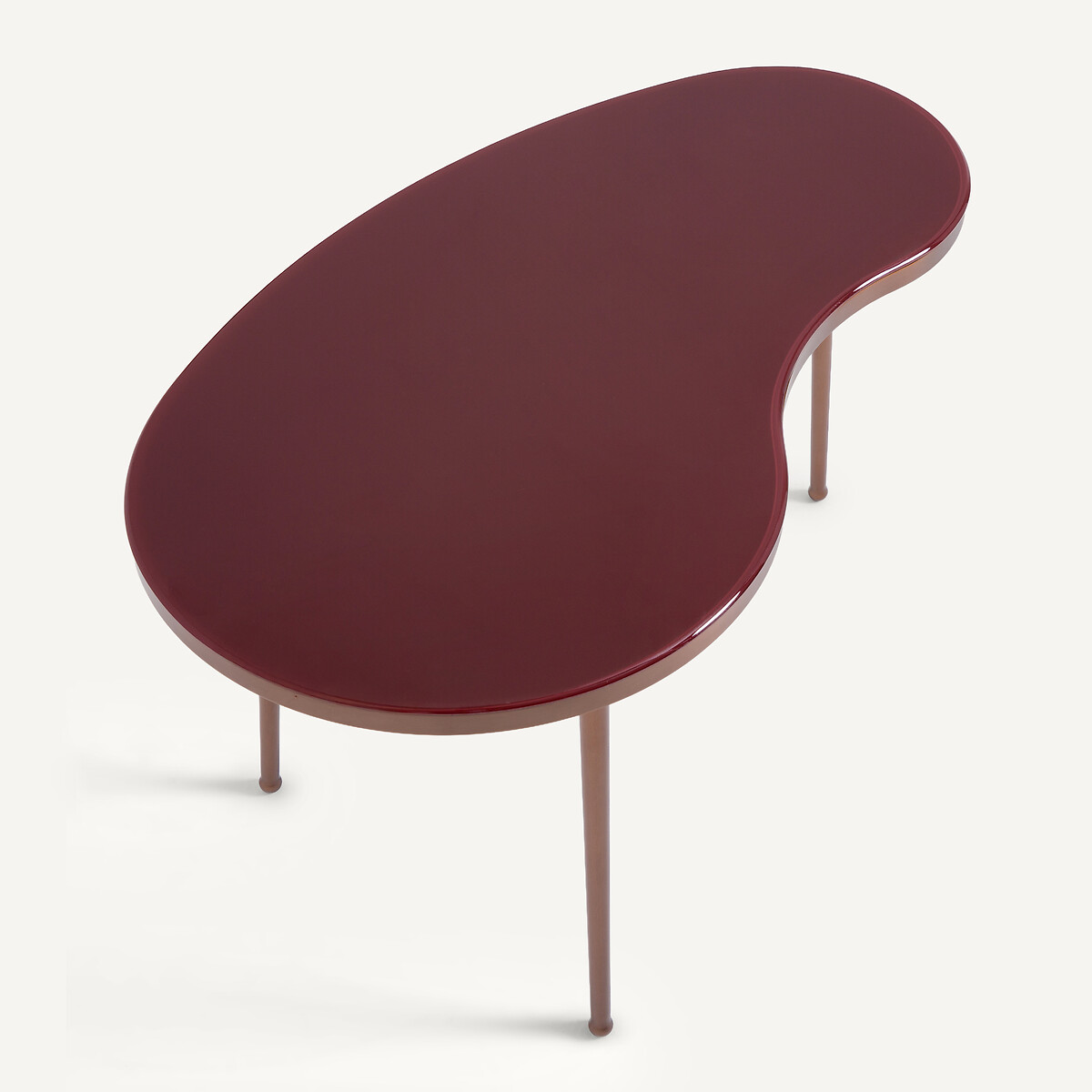 Mesa de centro de diseño orgánico, en acero y superficie de cristal templado, GALO borgoña, AM.PM