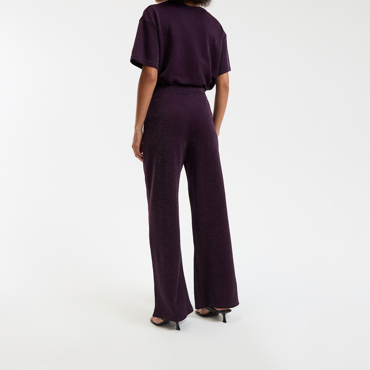 Glittery Wide Leg Trousers with High Waist purple/plum, LA REDOUTE COLLECTIONS