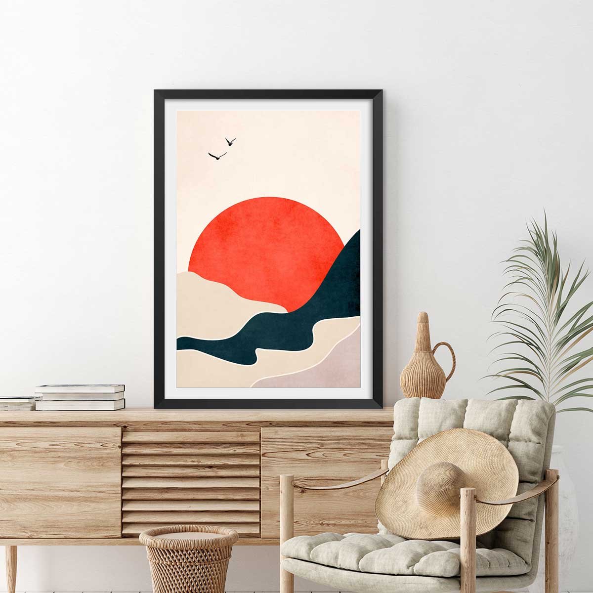 Affiche ""drowning sun"" affiche + cadre en bois - noir, HEXOA