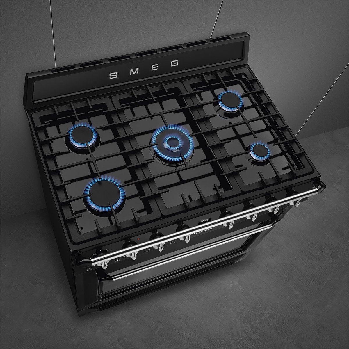 Piano de cuisson gaz 90cm Vapor Clean TR90 noir brillant, SMEG
