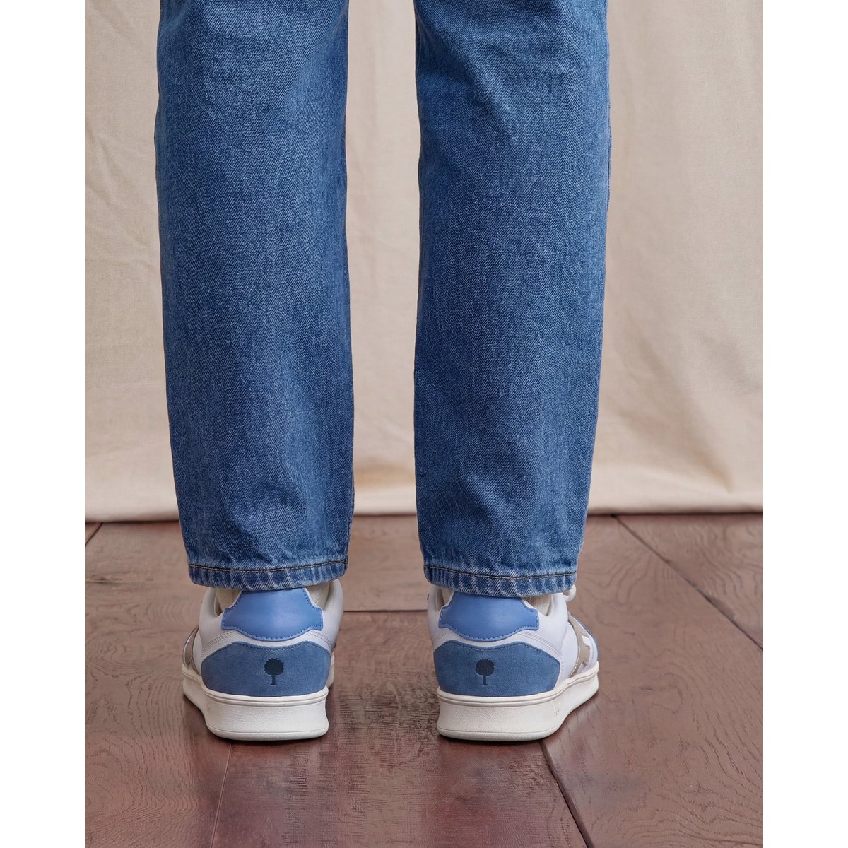 Baskets basses cuir suede HAZEL blanc et bleu, FAGUO