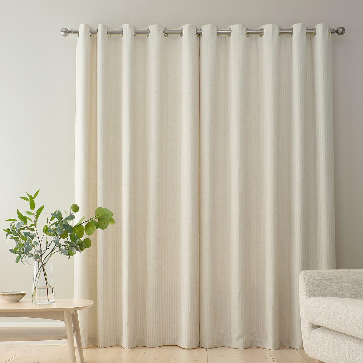 Chenille Stripe Lined Eyelet Curtains cream, BIANCA FINE LINENS