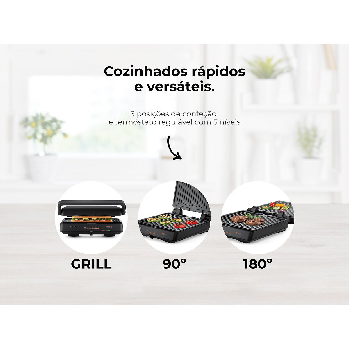 Grelhador Elétrico de Placas SlideControl HeatPro 2000W 4586FL, FLAMA preto , FLAMA