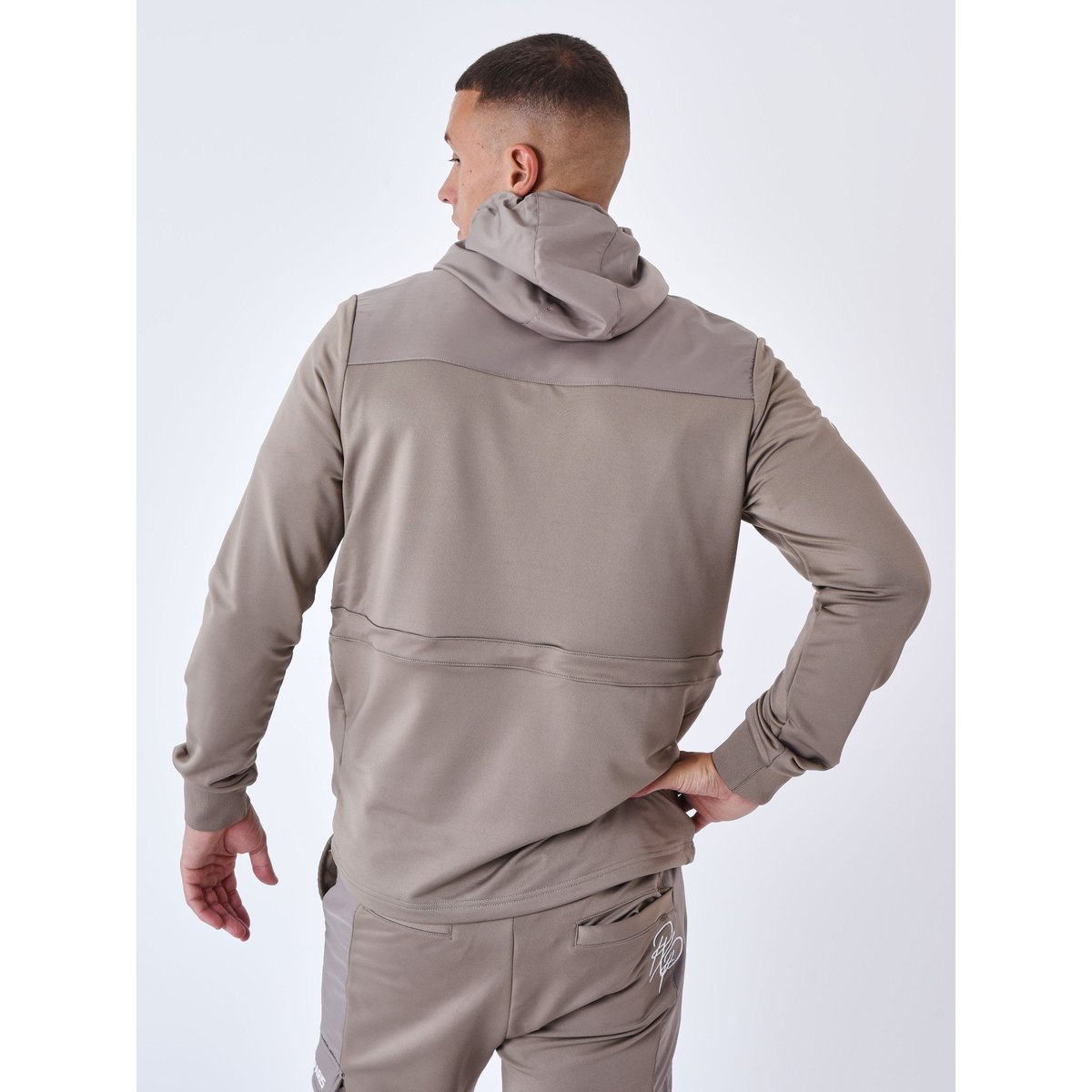 Sweat à Capuche style coupe vent taupe, PROJECT X