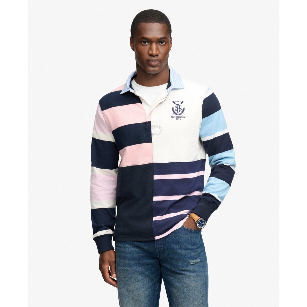 Top Rugby Mix Match Coupe Décontractée mélange rose & bleu, SUPERDRY