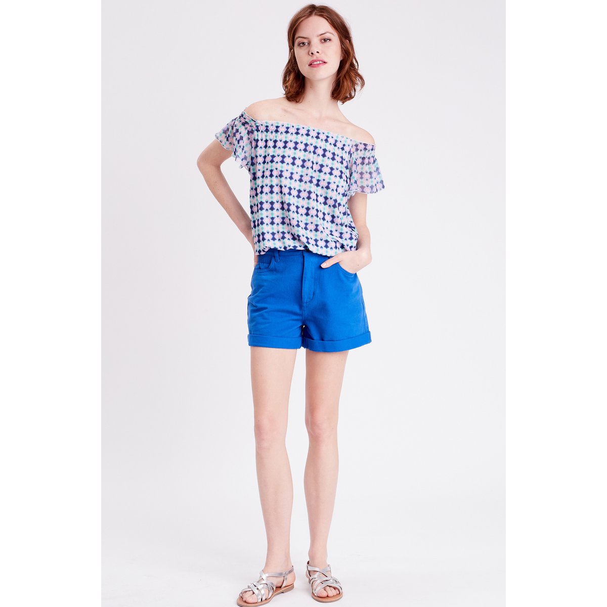 T-shirt manches courtes smocké bleu foncé, CACHE CACHE