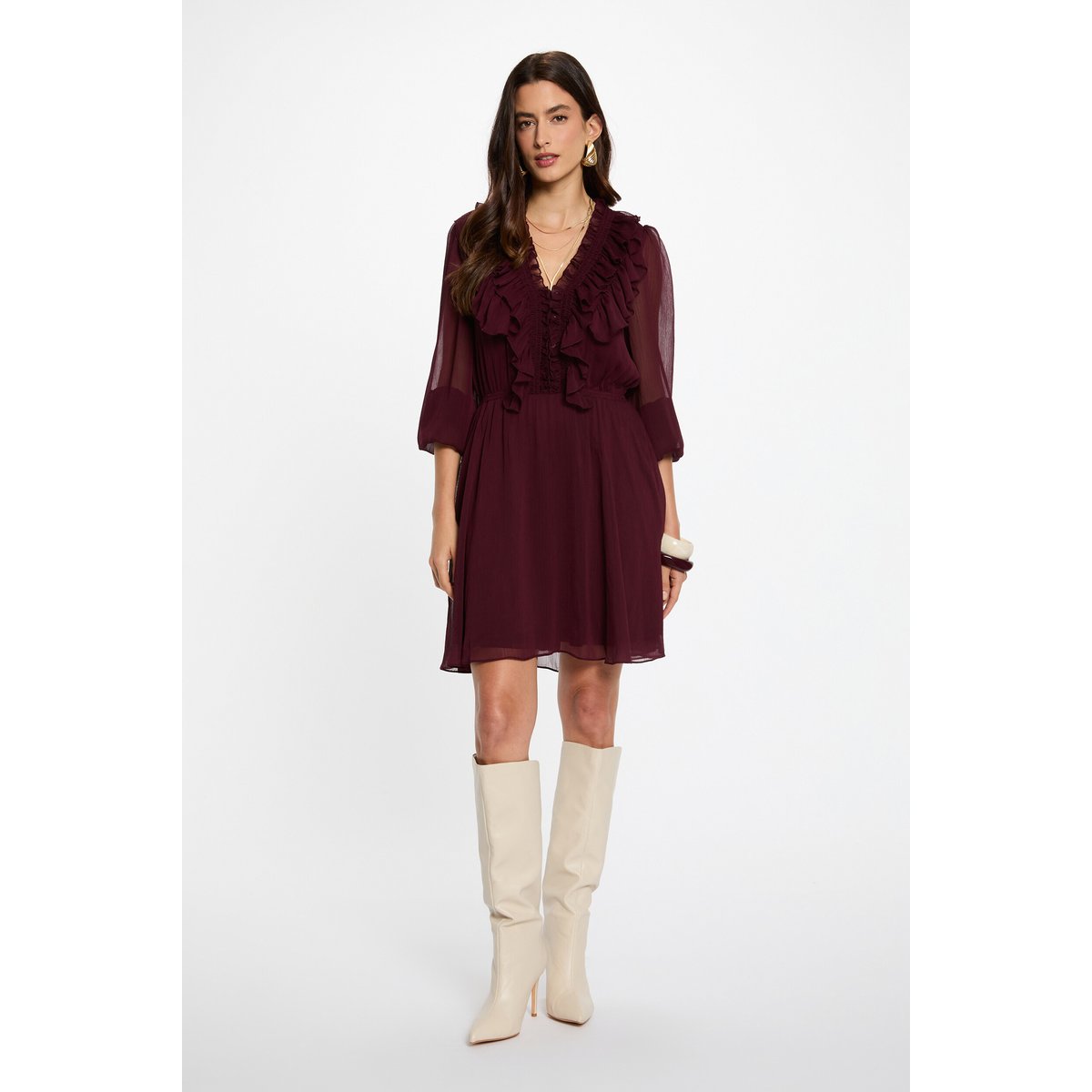 Robe courte ajustée prune, MORGAN