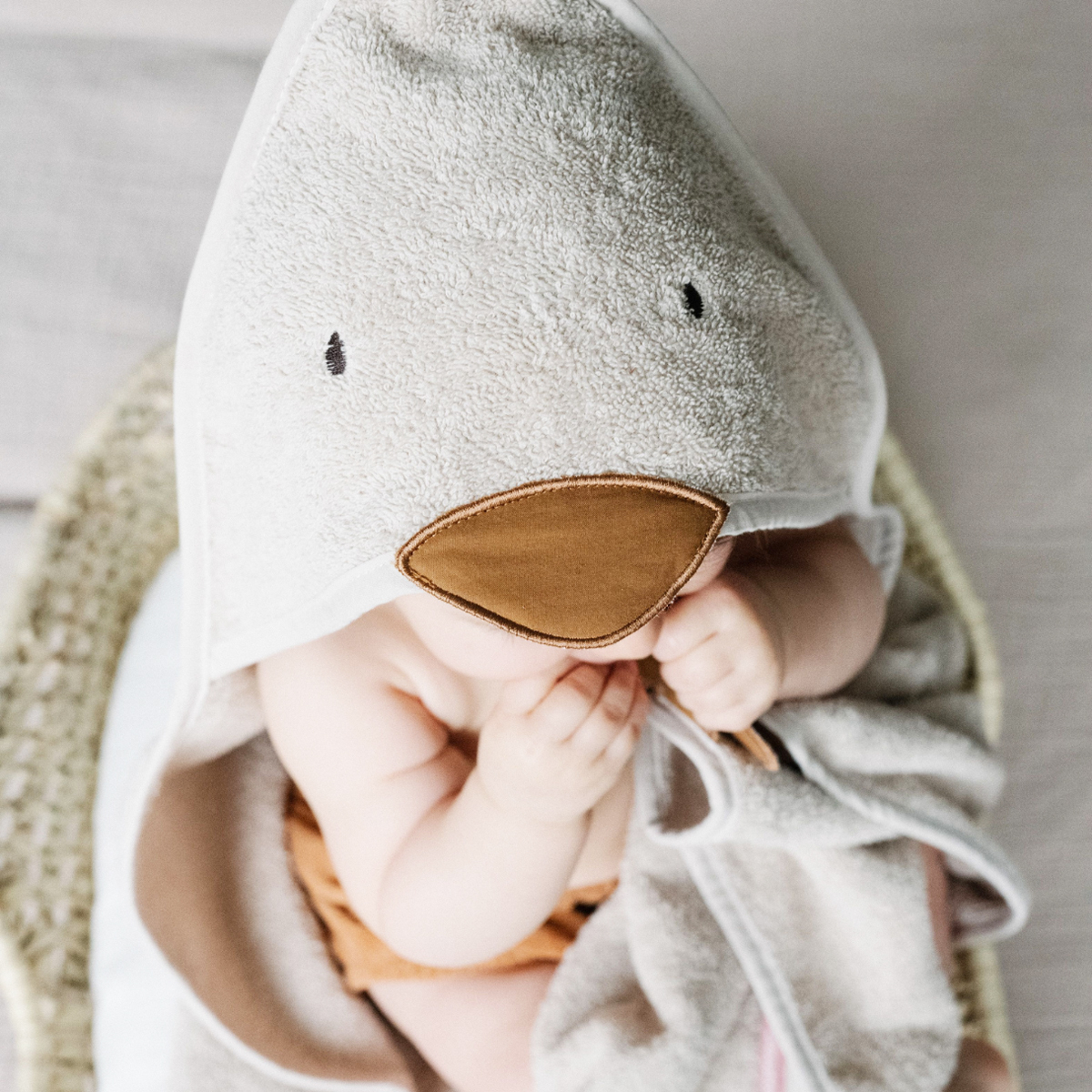 Cape de bain coton bio NILS sable, LITTLE CREVETTE