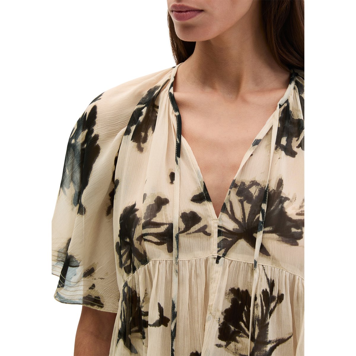 Blouse imprimée loose en viscose froissée marron clair, MARC O'POLO
