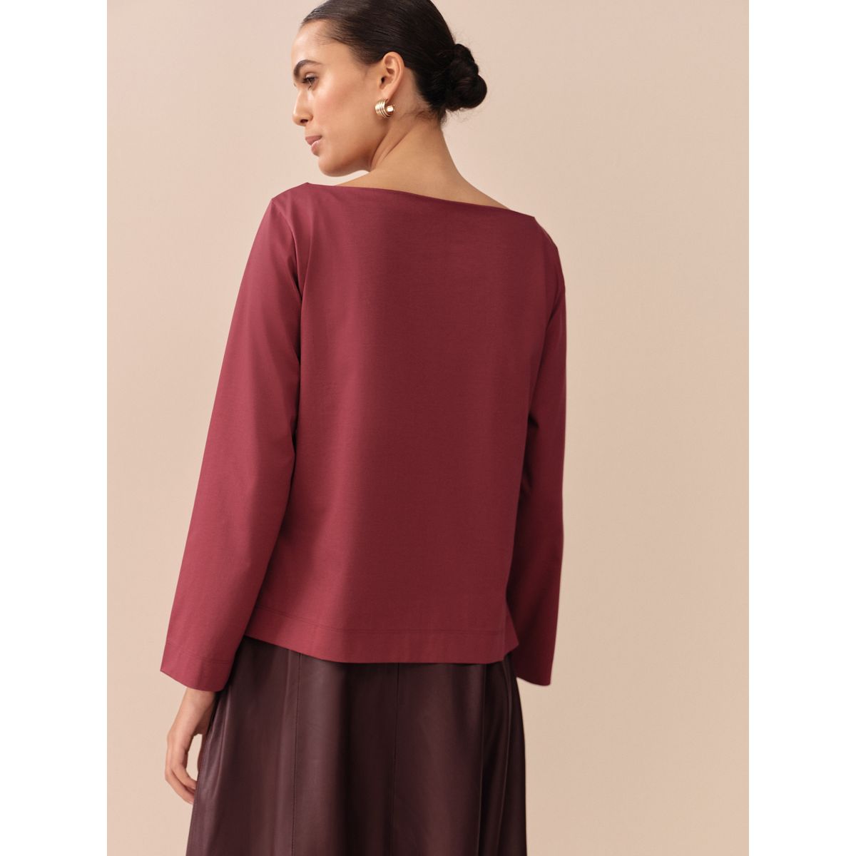 T-shirt ras du cou en supima® manches longues bordeaux, NEXT