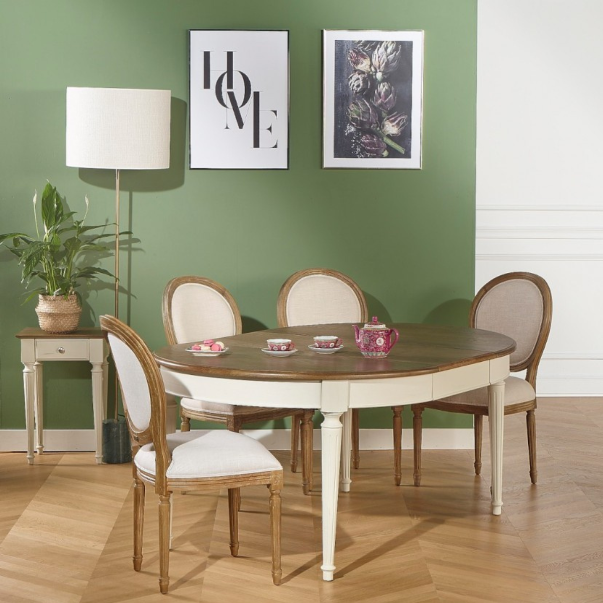 Lot de 2 chaises en hévéa et lin premium, style classique, bois certifié FSC® MEDAILLON lin, ROBIN DES BOIS