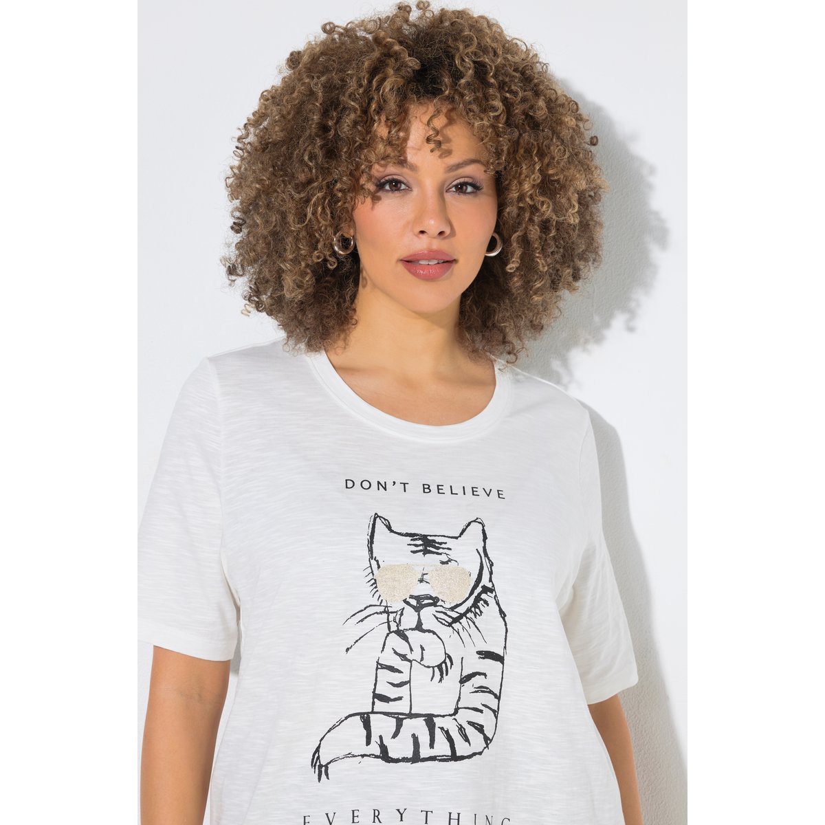 T-shirt oversize, motif chat blanc cassé, ULLA POPKEN