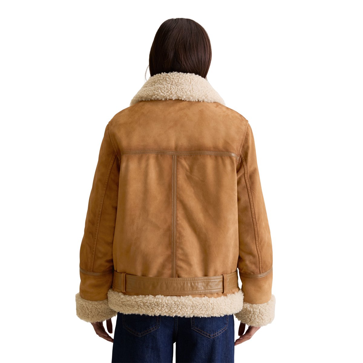 Veste en cuir velours régulière avec peluche Teddy marron, MARC O’POLO DENIM