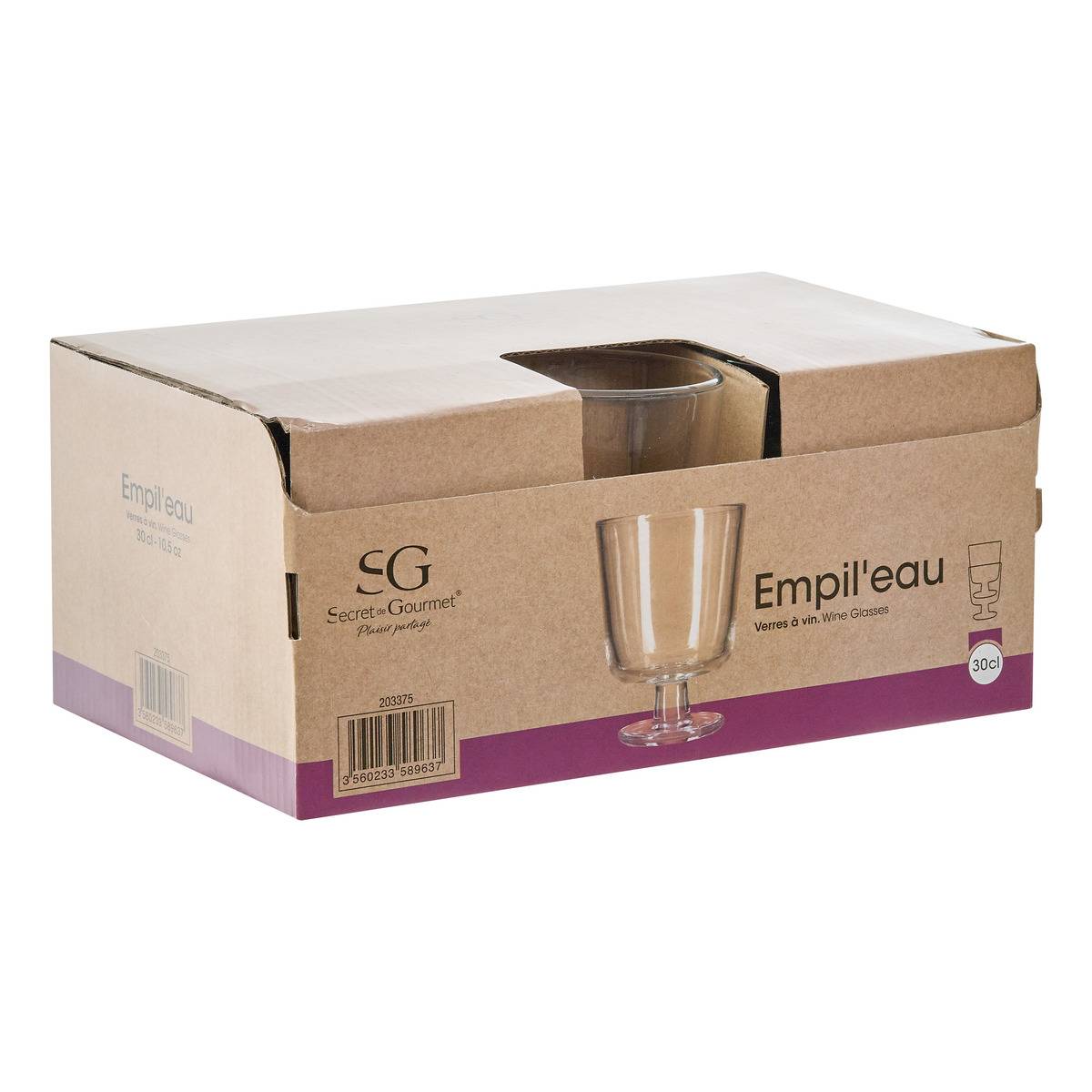 Lot de 6 verres hauts en verre EMPIL'EAU transparent, SECRET DE GOURMET