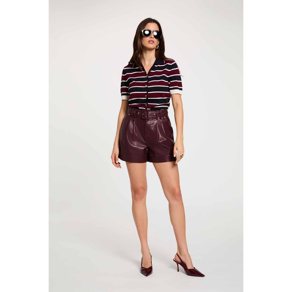Pull col polo rayé bordeaux, MORGAN