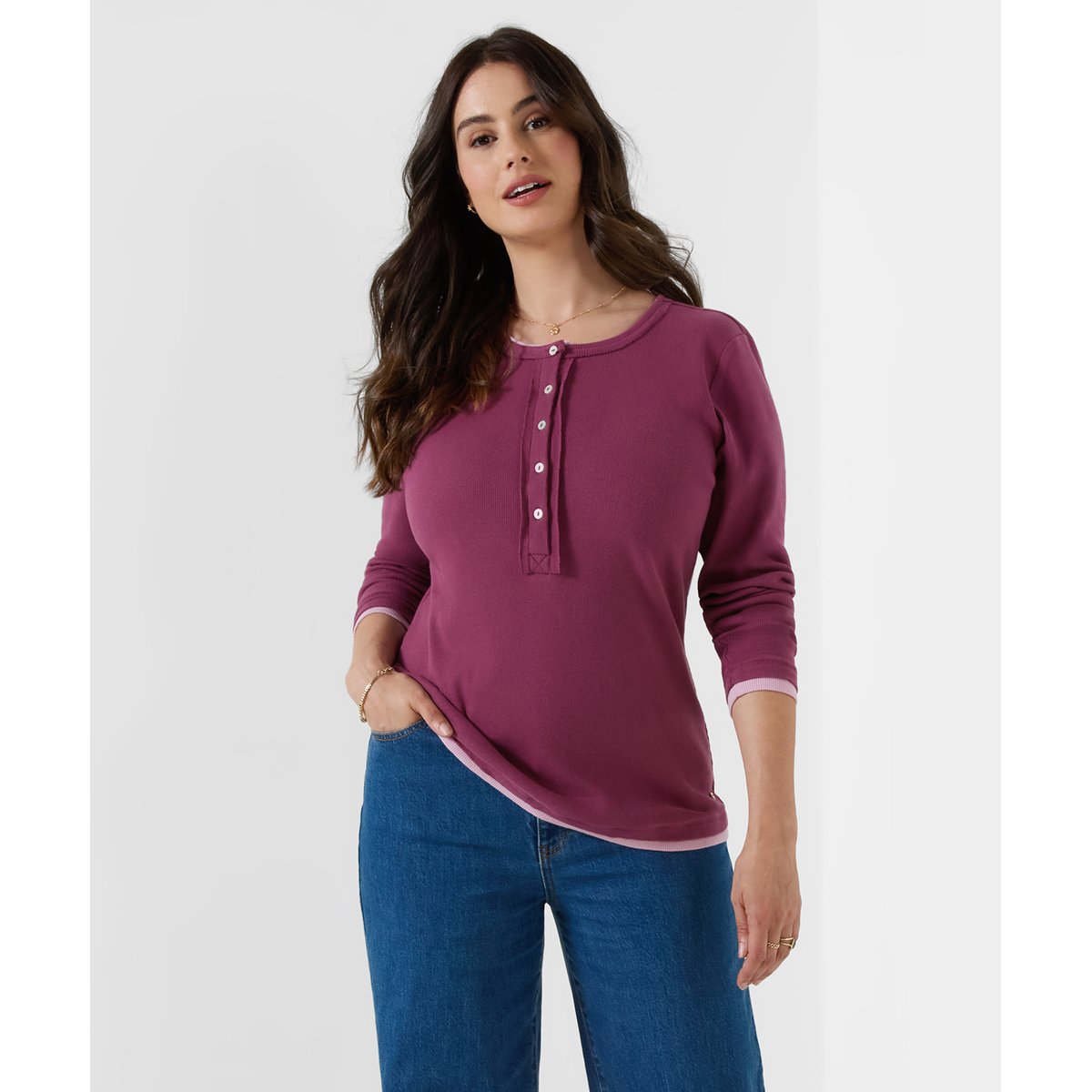 Henley en Jersey Double Épaisseur Margot violet, JOE BROWNS