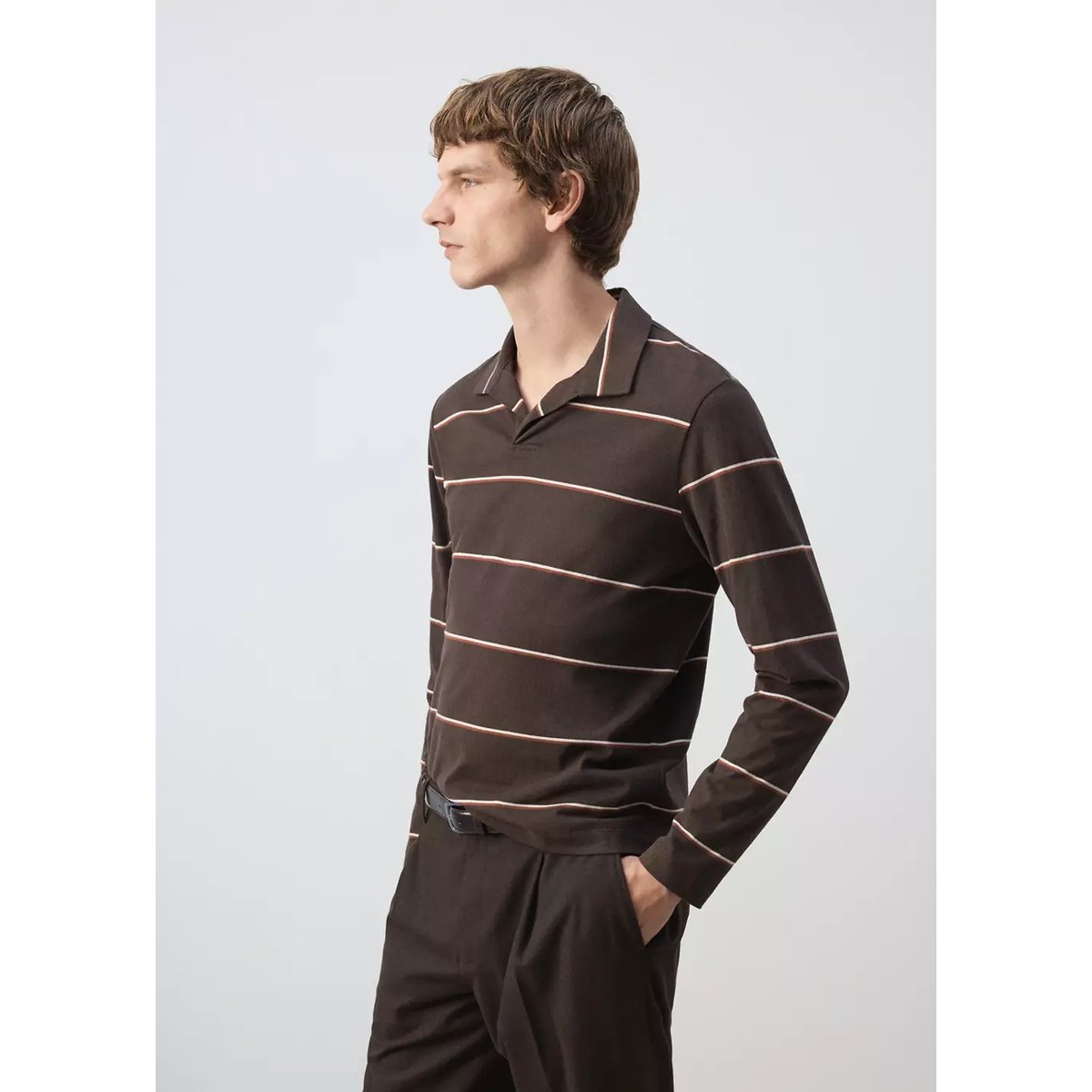 Polo 100 % coton rayures café, MANGO MAN