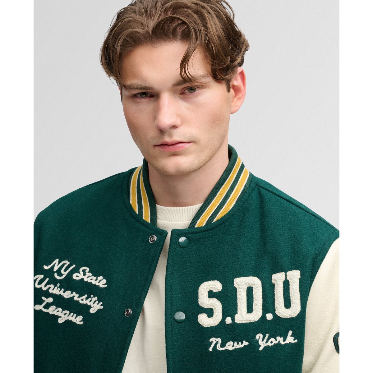 Veste Universitaire à Patchs Vintage vert pin foncé/avoine, SUPERDRY