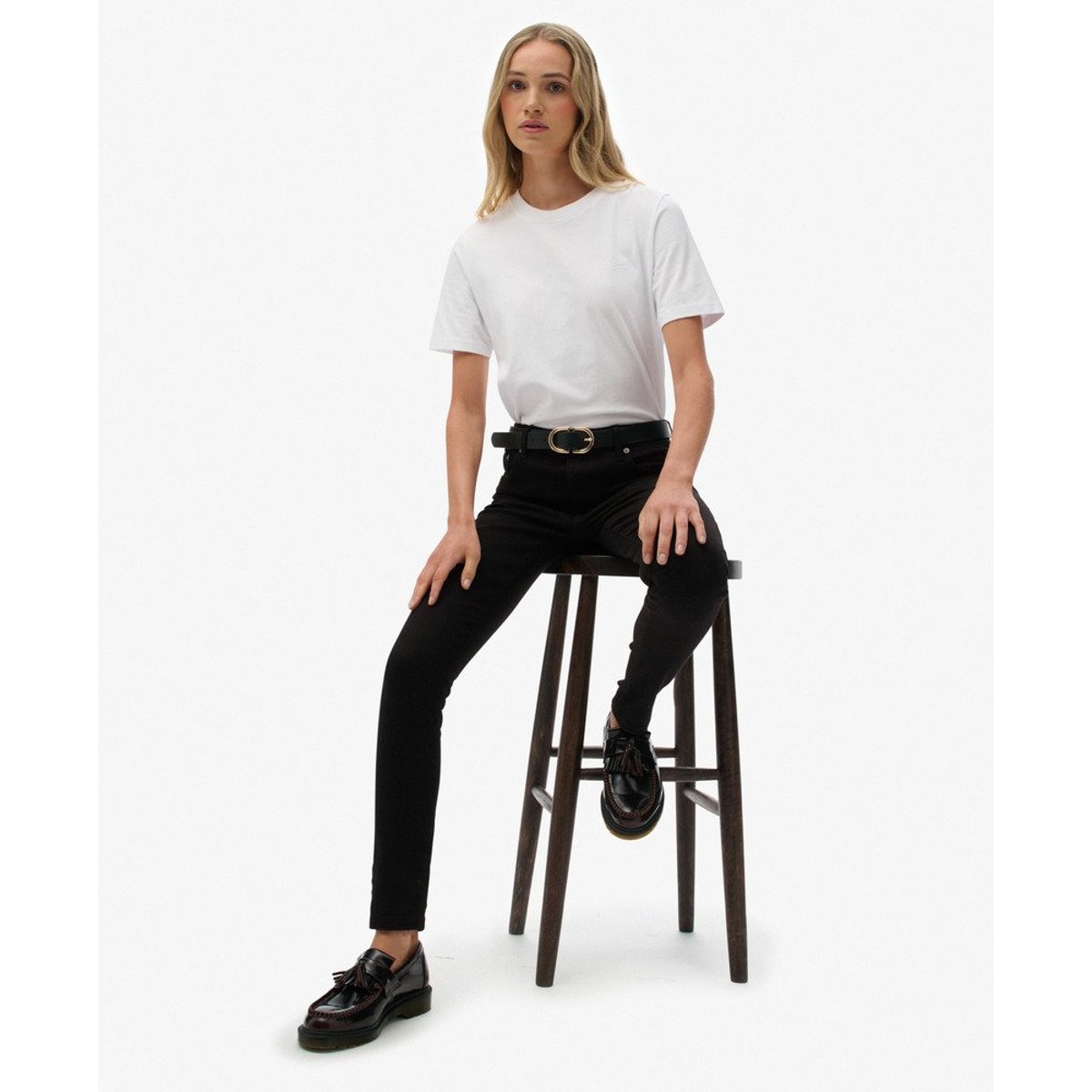 Jean skinny taille mi-haute en coton biologique noir, SUPERDRY