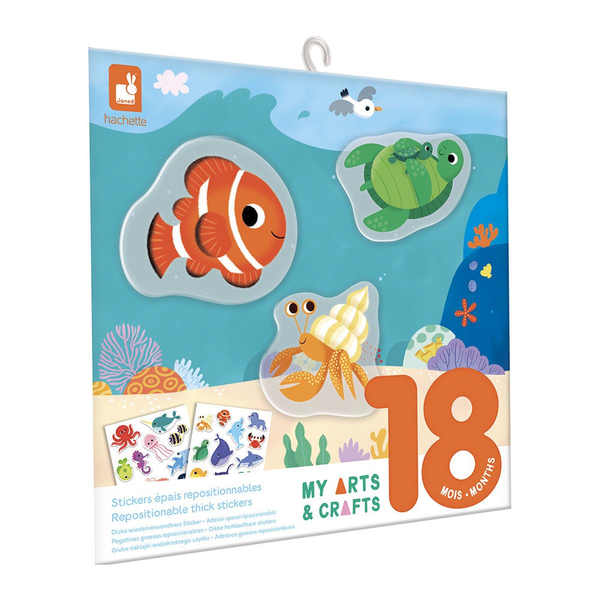 Pochette de stickers gommettes repositionnables La mer couleur unique, JANOD