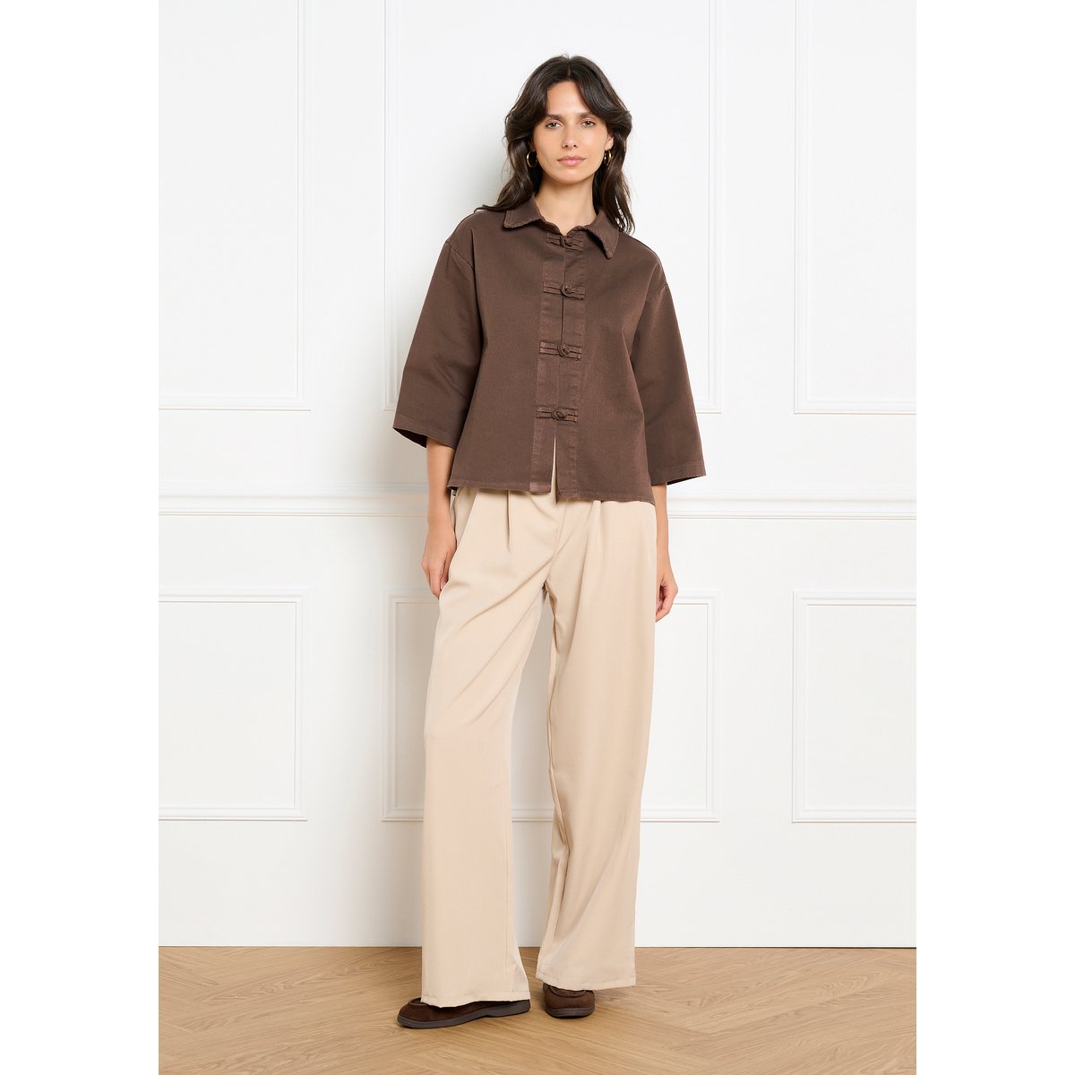 Veste courte brun fonce chocolate, LOLALIZA
