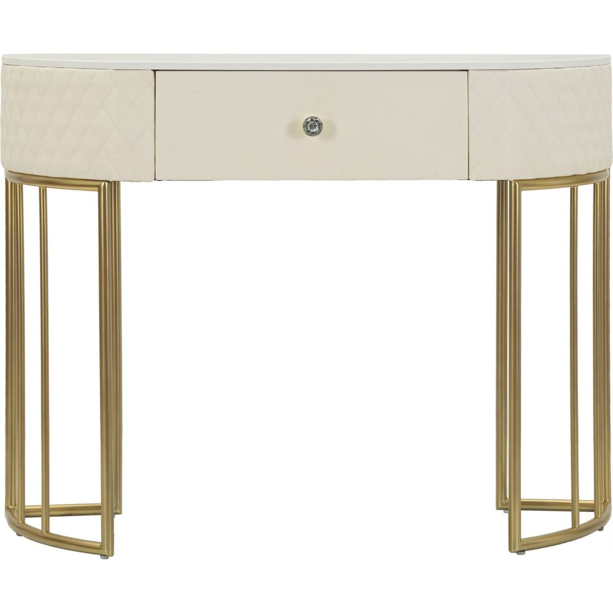 Console capitonnée piètement métal GLAM blanc et doré, RECOLLECTION